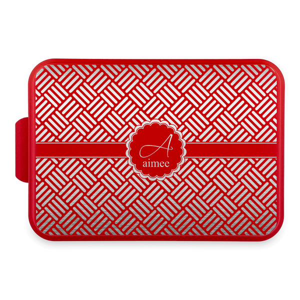 Custom Square Weave Aluminum Baking Pan with Red Lid (Personalized)