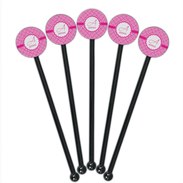 Square Weave Black Plastic 5.5" Stir Stick - Round - Fan View