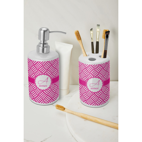 Square Weave Ceramic Bathroom Accessories - LIFESTYLE (toothbrush holder & soap dispenser)