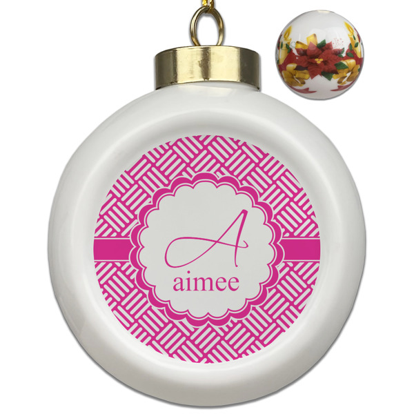 Custom Square Weave Ceramic Ball Ornaments - Poinsettia Garland (Personalized)
