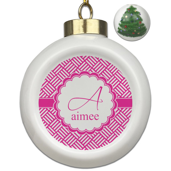 Custom Square Weave Ceramic Ball Ornament - Christmas Tree (Personalized)
