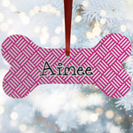 Square Weave Ceramic Dog Ornament w/ Name and Initial