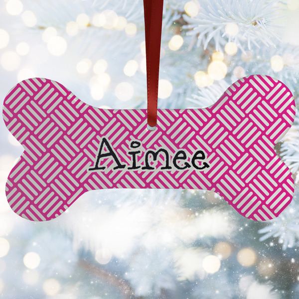 Custom Square Weave Ceramic Dog Ornament w/ Name and Initial