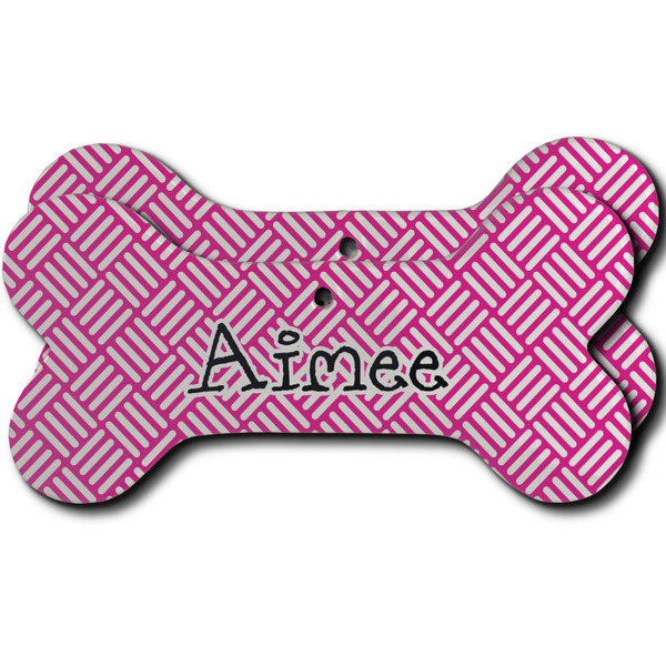Custom Square Weave Ceramic Dog Ornament - Front & Back w/ Name and Initial