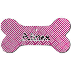 Square Weave Ceramic Dog Ornament - Front w/ Name and Initial