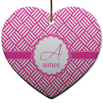Square Weave Heart Ceramic Ornament w/ Name and Initial