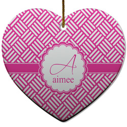 Square Weave Heart Ceramic Ornament w/ Name and Initial