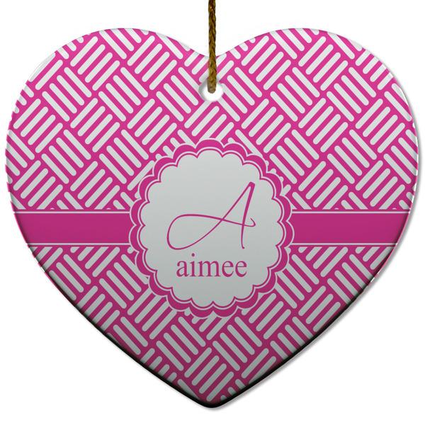 Square Weave Ceramic Flat Ornament - Heart (Front)