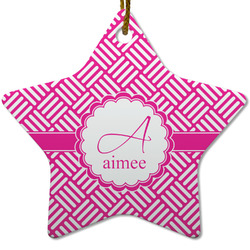 Square Weave Star Ceramic Ornament w/ Name and Initial