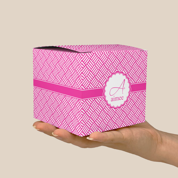 Square Weave Cube Favor Gift Box - On Hand - Scale View