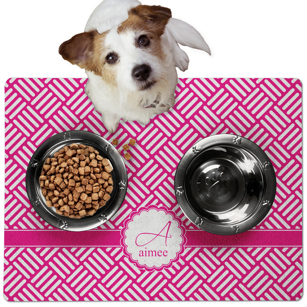 Custom Square Weave Dog Food Mat - Medium w/ Name and Initial