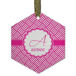 Square Weave Flat Glass Ornament - Hexagon w/ Name and Initial
