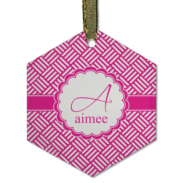 Custom Square Weave Flat Glass Ornament - Hexagon w/ Name and Initial