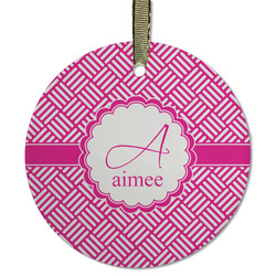 Square Weave Flat Glass Ornament - Round w/ Name and Initial