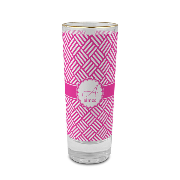 Custom Square Weave 2 oz Shot Glass - Glass with Gold Rim (Personalized)