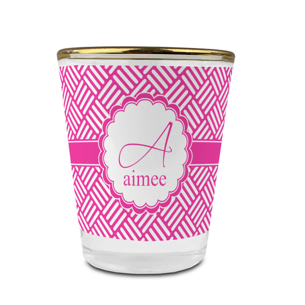 Square Weave Glass Shot Glass - With gold rim - FRONT