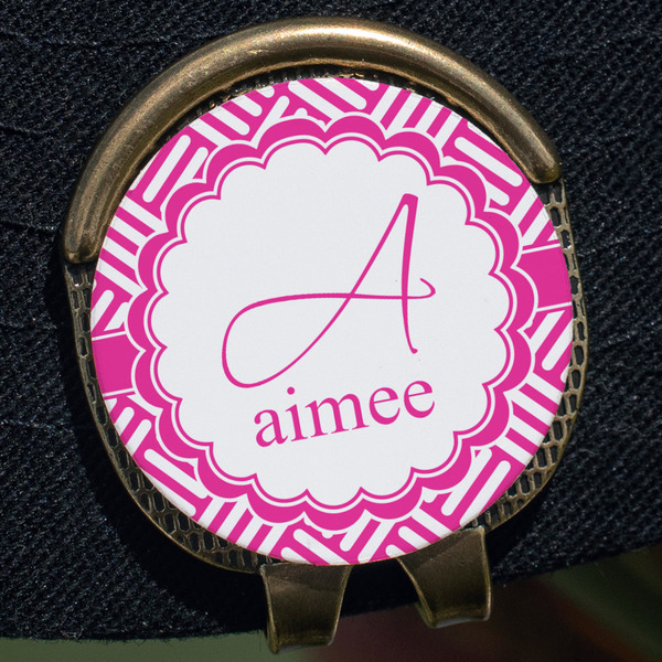 Square Weave Golf Ball Marker Hat Clip - Gold - Close Up