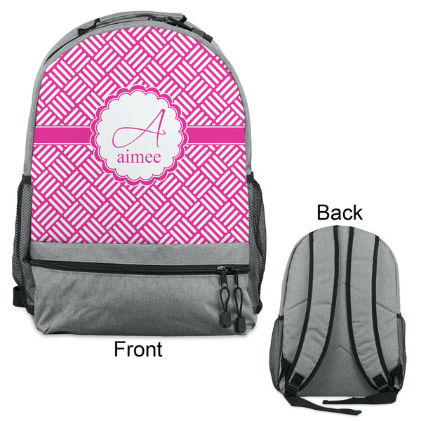 Square Weave Large Backpack - Gray - Front & Back View