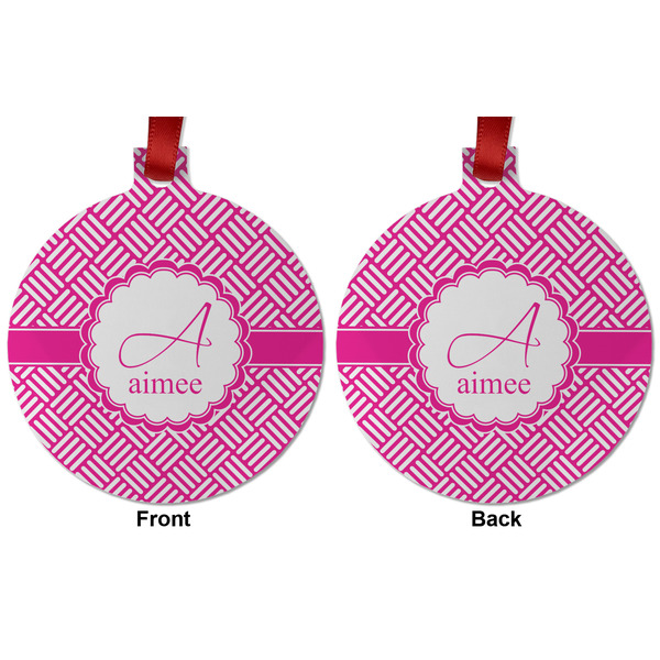 Square Weave Metal Ball Ornament - Front and Back