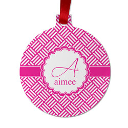 Square Weave Metal Ball Ornament - Double Sided w/ Name and Initial