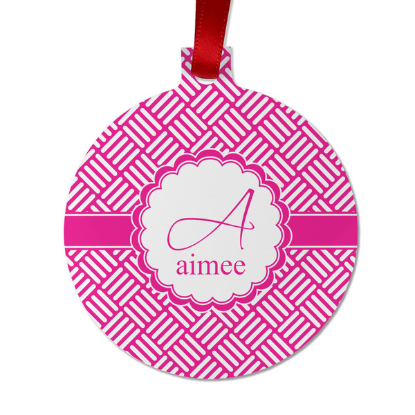Custom Square Weave Metal Ball Ornament - Double Sided w/ Name and Initial