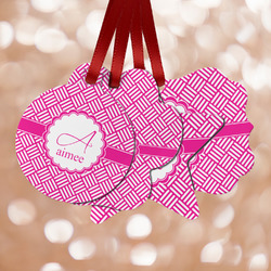 Square Weave Metal Ornaments - Double Sided w/ Name and Initial