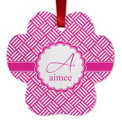 Square Weave Metal Paw Ornament - Double Sided w/ Name and Initial