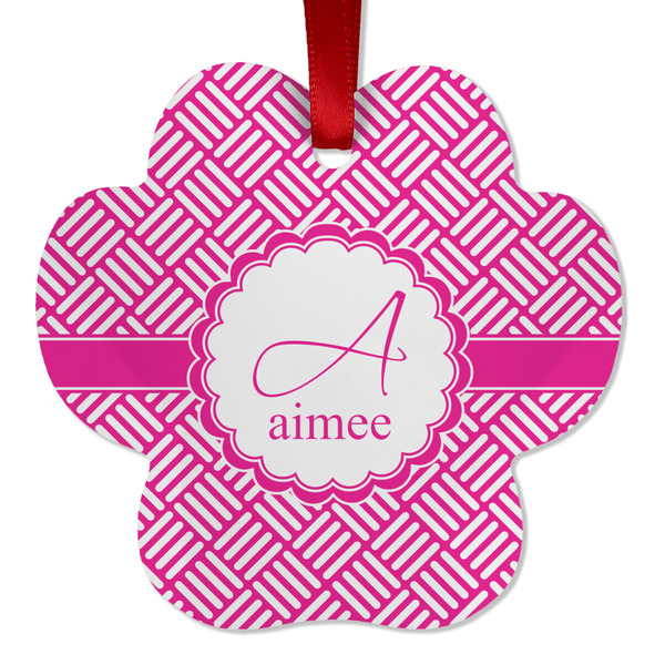 Custom Square Weave Metal Paw Ornament - Double Sided w/ Name and Initial