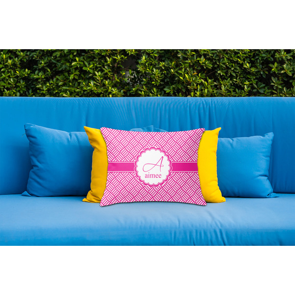 Square Weave Outdoor Throw Pillow  - LIFESTYLE (Rectangular - 20x14)