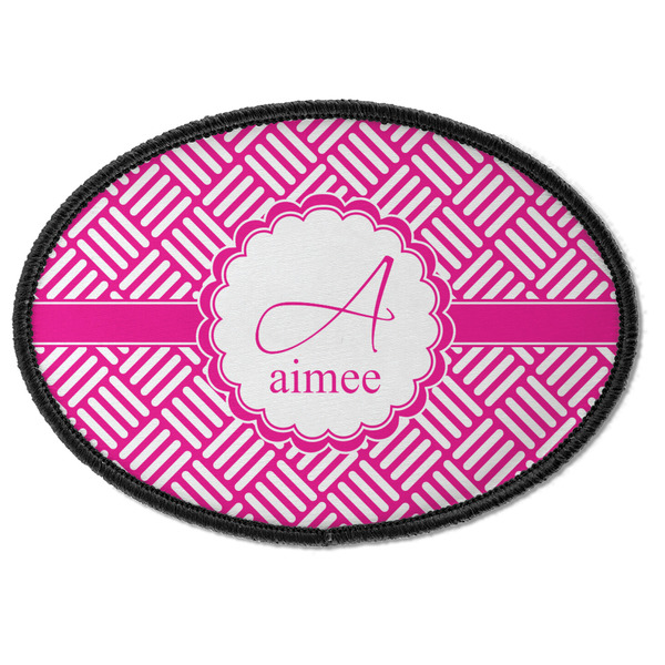 Custom Square Weave Iron On Oval Patch w/ Name and Initial