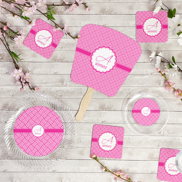 Square Weave Party Supplies Combination Image - All items - Plates, Coasters, Fans