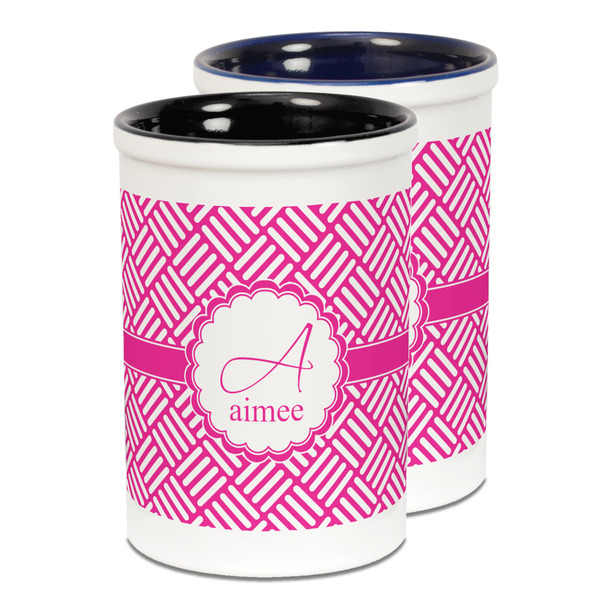 Custom Square Weave Ceramic Pencil Holder - Large