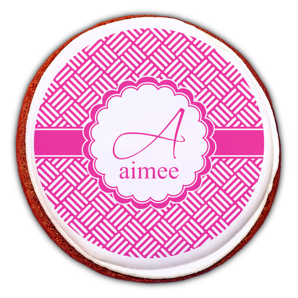 Square Weave Printed Icing Circle - Large - On Cookie