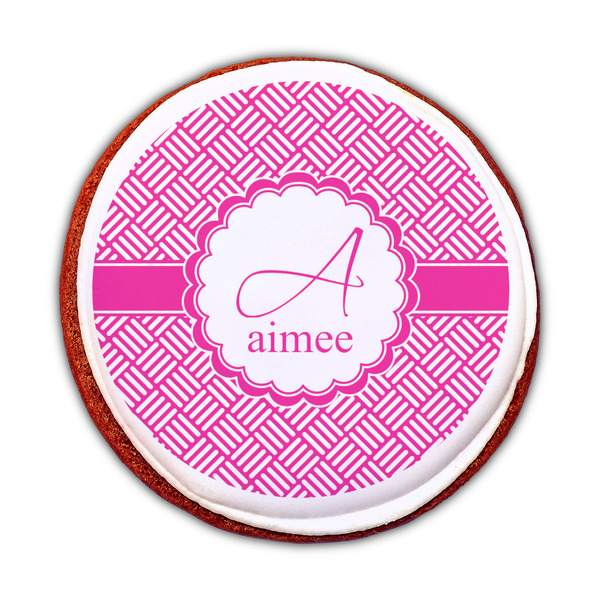 Square Weave Printed Icing Circle - Medium - On Cookie
