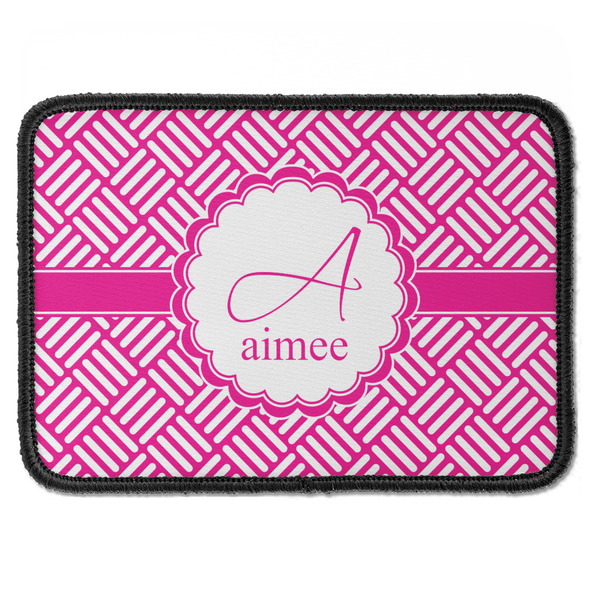 Custom Square Weave Iron On Rectangle Patch w/ Name and Initial