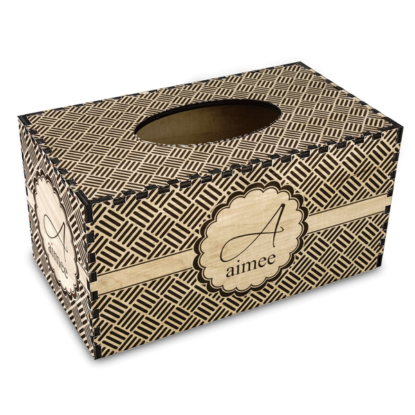 Custom Square Weave Wood Tissue Box Cover - Rectangle (Personalized)