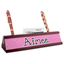 Square Weave Red Mahogany Nameplate with Business Card Holder (Personalized)