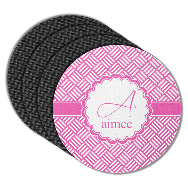 Custom Square Weave Round Rubber Backed Coasters - Set of 4 (Personalized)