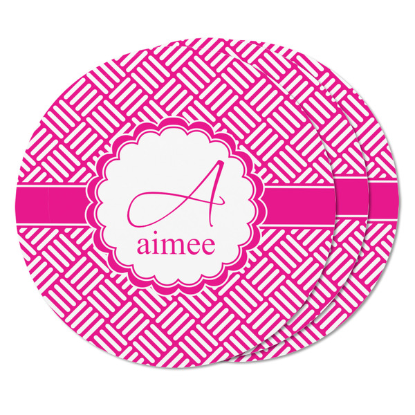 Square Weave Round Fridge Magnet - THREE