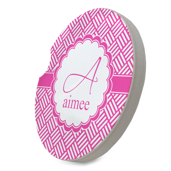 Square Weave Sandstone Car Coaster - STANDING ANGLE