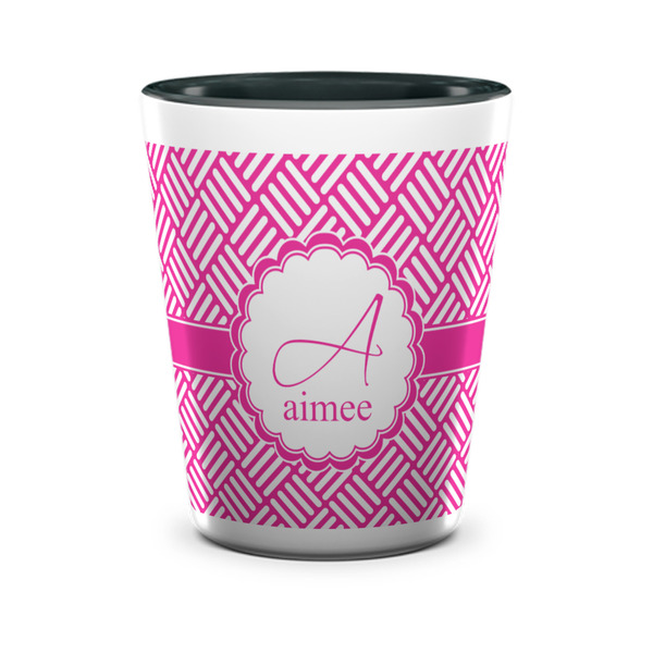 Custom Square Weave Ceramic Shot Glass - 1.5 oz - Two Tone - Set of 4 (Personalized)