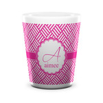 Square Weave Ceramic Shot Glass - 1.5 oz - White - Set of 4 (Personalized)