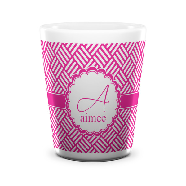 Custom Square Weave Ceramic Shot Glass - 1.5 oz - White - Set of 4 (Personalized)