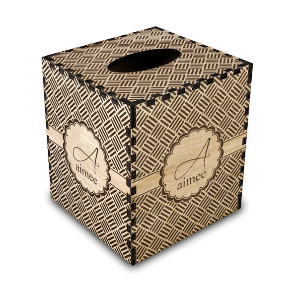 Custom Square Weave Wood Tissue Box Cover (Personalized)