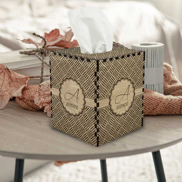 Square Weave Square Tissue Box Covers - Wood - In Context