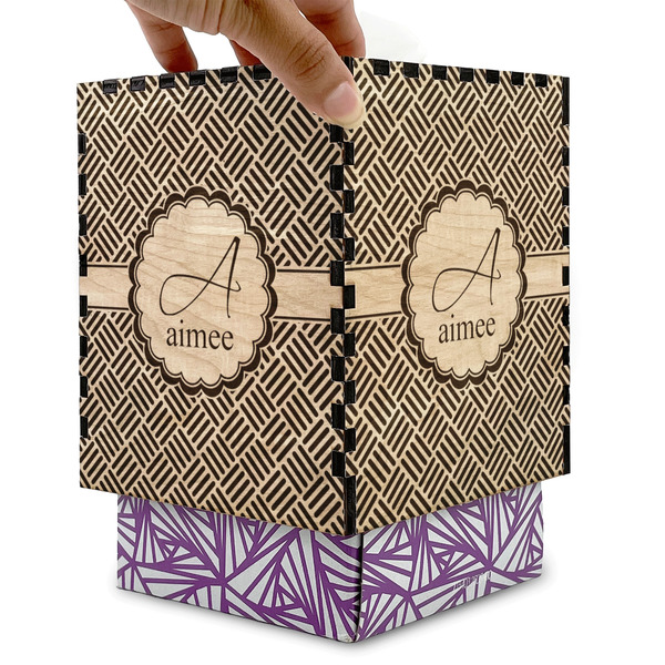 Square Weave Square Tissue Box Covers - Wood - with box