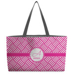 Square Weave Beach Totes Bag - w/ Black Handles (Personalized)