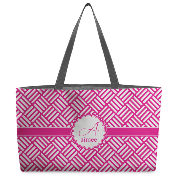 Custom Square Weave Beach Totes Bag - w/ Black Handles (Personalized)