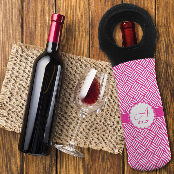 Square Weave Wine Tote Bag - FLATLAY