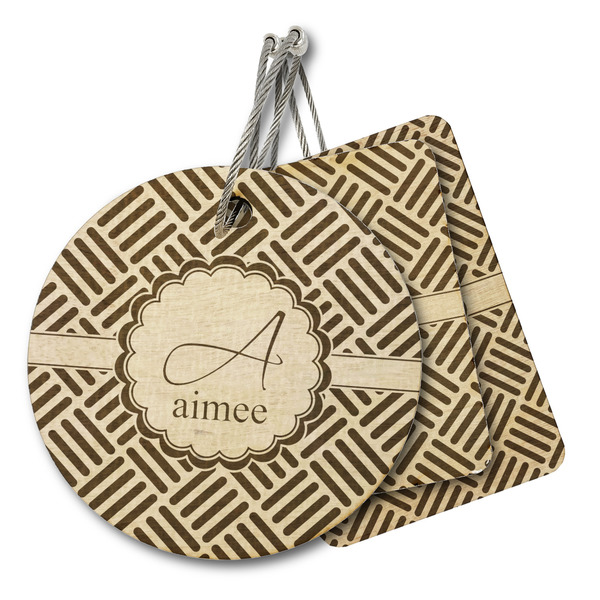 Custom Square Weave Wood Luggage Tag (Personalized)